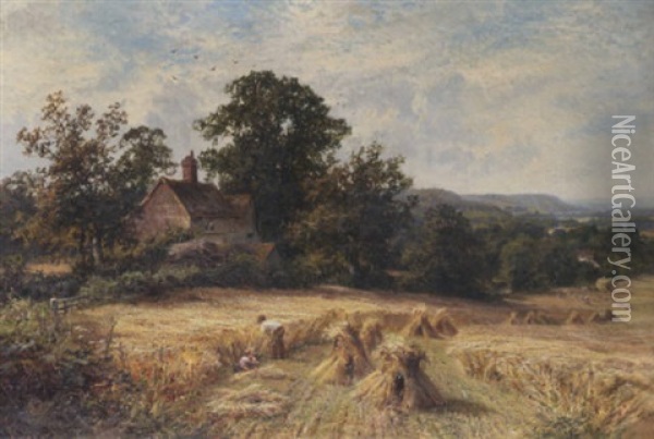 Harvest Time, Ewhurst, Surrey, Looking Towards Leith Hill Oil Painting - Walter Wallor Caffyn