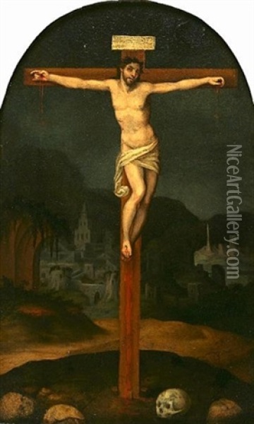 Crucifixion Oil Painting - Gillis Mostaert the Elder