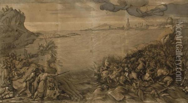 La Destruction De L'armee De 
Pharaon Dans La Mer Rouge Probablement Par John Baptist Jackson Oil Painting - Tiziano Vecellio (Titian)