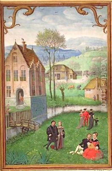April courting couples, from a Book of Hours Oil Painting - Simon Bening