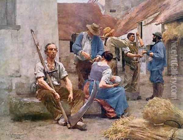 The Harvesters Pay after the original of 1882 Oil Painting - Lhermitte, Leon