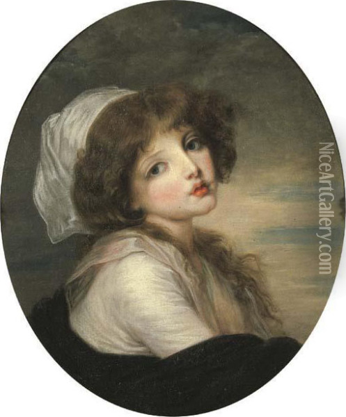 Ritratto Di Fanciulla, A Mezzo Busto, In Abito E Cuffia Bianca Oil Painting - Jean Baptiste Greuze