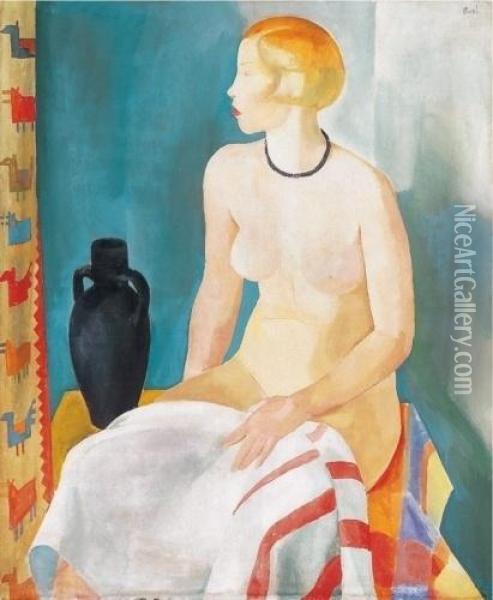 Nude With Black Vase, Around 1931 Oil Painting - Karoly Patko