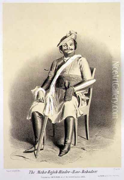 The Maha-Rajah-Hindoo-Rao-Babadoor, from Voyage in India, engraved by Jules Trayer 1824-1901 pub. in London, 1858 Oil Painting - A. Soltykoff