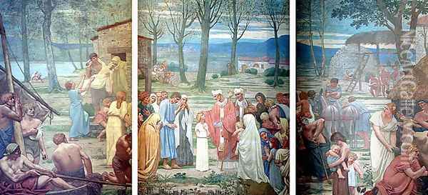 The meeting in Saint Germain Auxerre and St. Genevieve Oil Painting - Pierre-Cecile Puvis De Chavannes