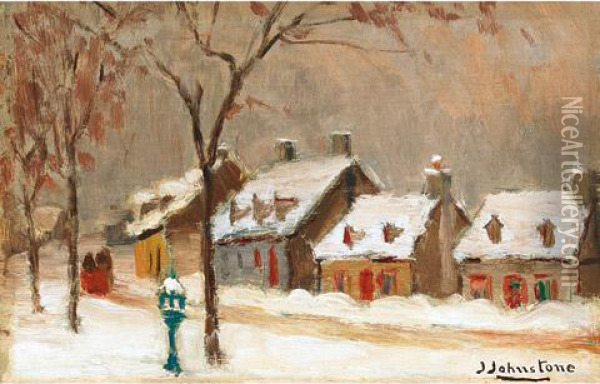Street Scene With Red Sleigh Oil Painting - John Young Johnstone