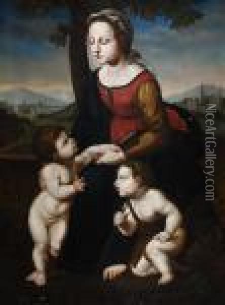 Madonna And Child And St John The Baptist Oil Painting - Raphael (Raffaello Sanzio of Urbino)