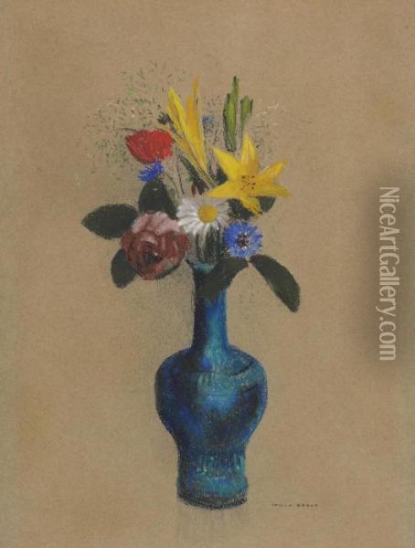 Bouquet De Fleurs Dans Un Vase Bleu Oil Painting - Odilon Redon