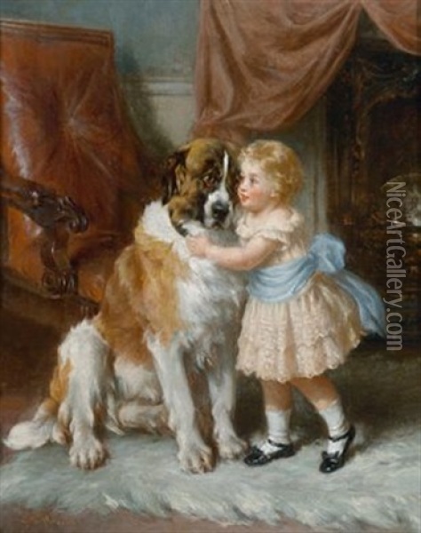 Kleines Madchen Mit Seinem Grosen Liebling Oil Painting - George Augustus Holmes
