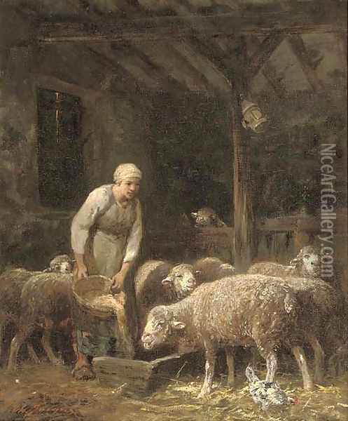 Feeding time Oil Painting - Charles Emile Jacque
