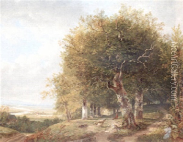 A Wooded Landscape Oil Painting - Hendrik Gerrit ten Cate