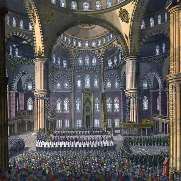 The Celebration of the Festival of Mewlod in the Mosque of the Sultan Ahmed, plate 41 from Part III, Volume I of The History of the Nations, engraved by the artist Oil Painting - Vittorio Raineri