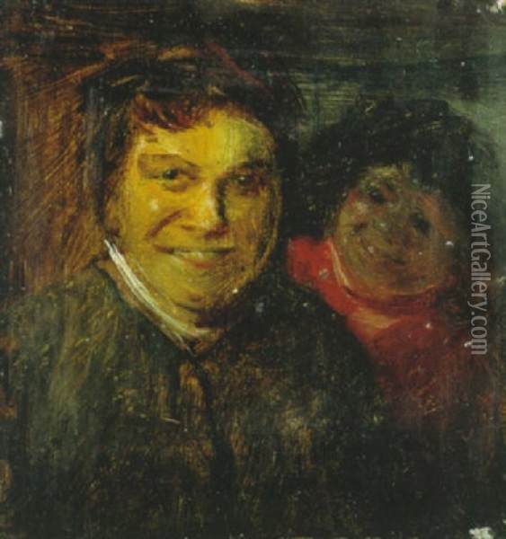 Lachender Mann Mit Einem Jungen Oil Painting - Wilhelm Busch