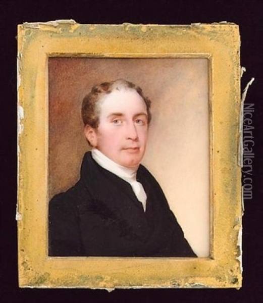 A Gentleman Wearing Black Coat And White Cravat Oil Painting - Octavius Oakley