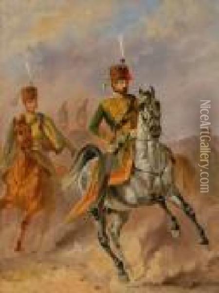 Ufficiali A Cavallo Oil Painting - Hermann Aug. Theodor Tunica