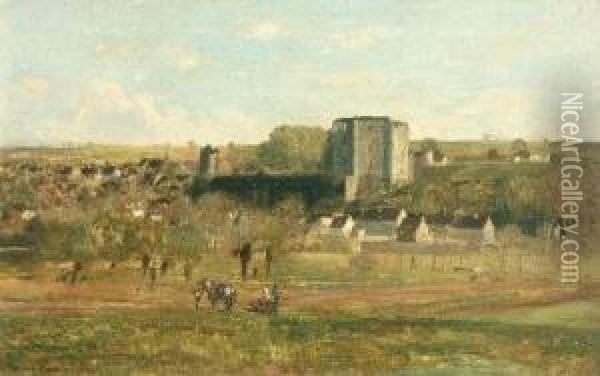 Les Ruines Du Chateau De La Ferte-milon Aisne Oil Painting - Eugene Antoine Samuel Lavieille