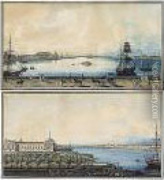A Pair Of Views Of St. Petersburg A) Panorama Of The Neva From The Palace Embankment; B) Panorama Looking East From The Hermitage Oil Painting - Maksim Nikiforovich Vorob'Ev