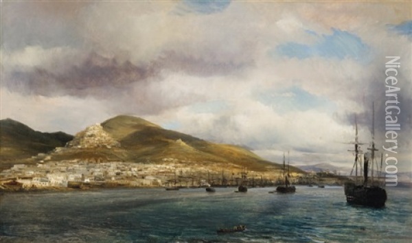 Bateaux Dans La Rade De Syros (cyclades, Grece) Oil Painting - Baron Jean Antoine Theodore Gudin