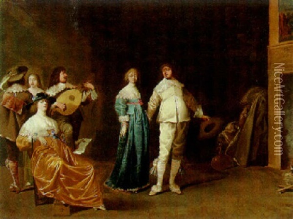 Elegant Company Making Music In An Interior Oil Painting - Pieter Jansz Quast