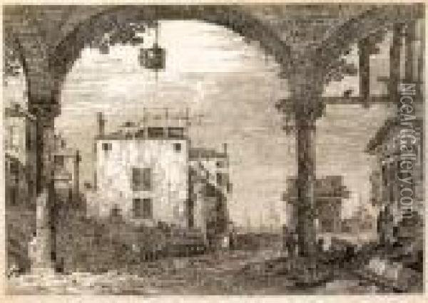 The Portico With The Lantern Oil Painting - (Giovanni Antonio Canal) Canaletto