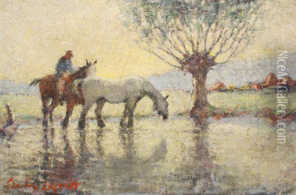 Watering The Horses Oil Painting - Harry Filder