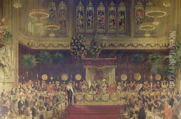 Coronation Luncheon for King George V and Queen Mary in Guildhall, 29th June 1911, 1914-22 Oil Painting - Solomon J Solomon