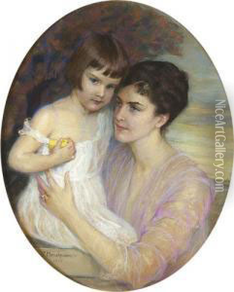 Portrat Einer Mutter Mit Ihrem Kind. Oil Painting - Frieda Menshausen-Labriola