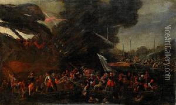 Bataljscen Mellan Turkar Och Europeer Oil Painting - Cornelis de Wael