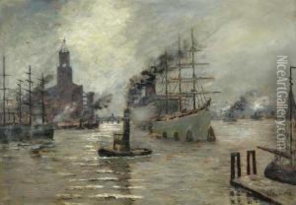 Hamburger Hafen Oil Painting - Carl Wilhelm Mosblech