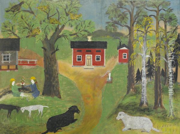Herdestund I Tradgarden Oil Painting - Lim Johan