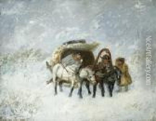 Troika Im Schneesturm Oil Painting - Nikolai Egorovich Sverchkov