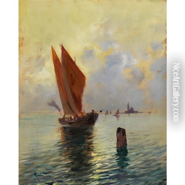Segelschiff In Der Lagune Von Venedig Oil Painting - Oscar Ricciardi