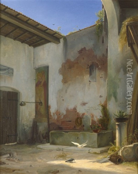 Tomba Di Romeo E Julietta- Brunnenhof In Verona Oil Painting - Wilhelm Gail