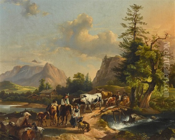 Ein Alpenzug Aus Berchtesgaden Oil Painting - Friedrich Gauermann