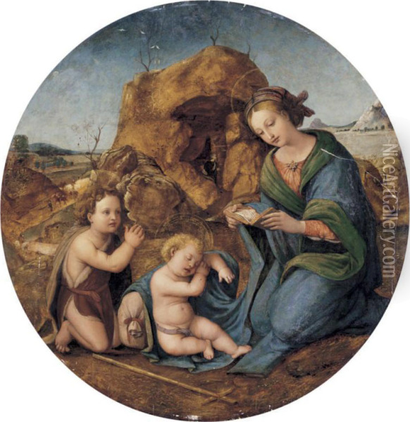 The Madonna And Sleeping Christ Child With The Infant Saint John The Baptist Oil Painting - Piero Di Cosimo