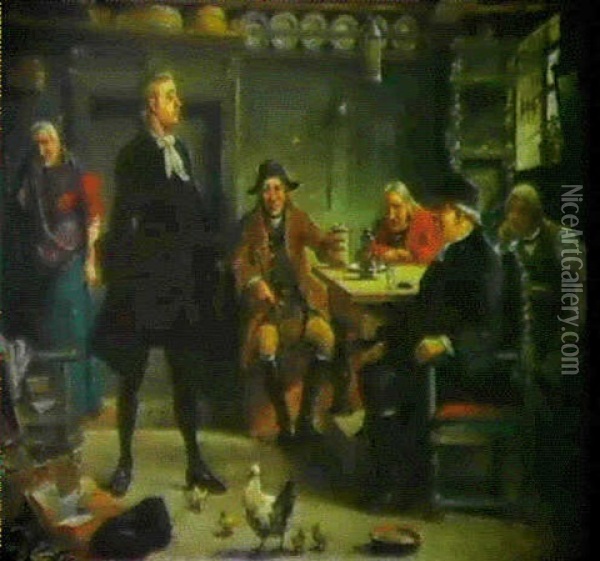 Erasmus Beviser At Per Degn Er En Hane (scene Af Holbergs   Komedie 'erasmus Montanus') Oil Painting - Wilhelm Nicolai Marstrand