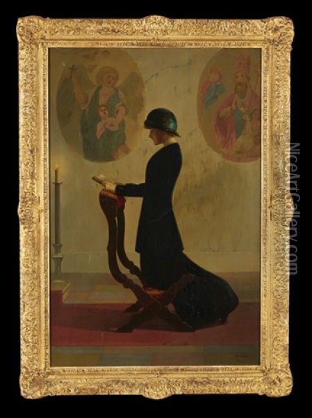 Woman At Prayer Oil Painting - Harry Willson Watrous