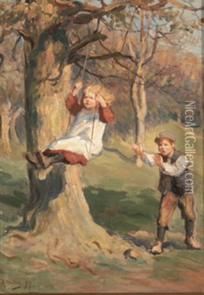 The Swing Oil Painting - Ralph Hedley