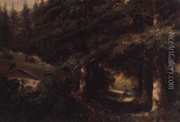 Figure In A Country Lane Oil Painting - Abraham Louis Buvelot