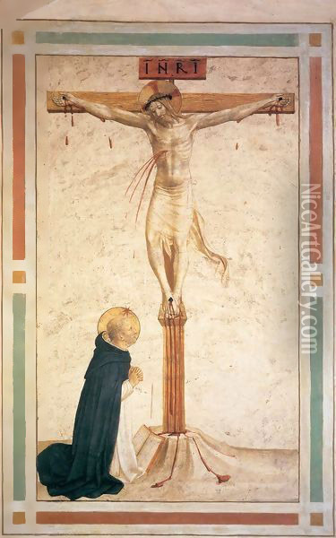 Crucifixion with St Dominic (Cell 17) Oil Painting - Angelico Fra