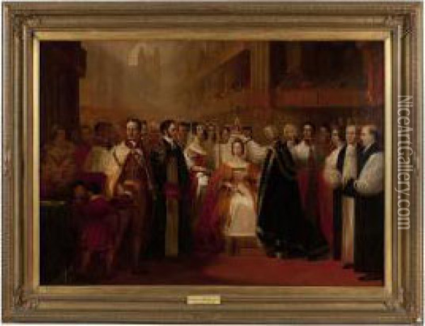 Coronation Of Queen Victoria, Early 19th Century Oil Painting - Edmund Thomas Parris