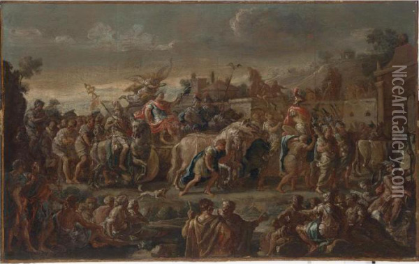 A Triumphal Procession Of A Roman Emperor Oil Painting - Domenico Mondo