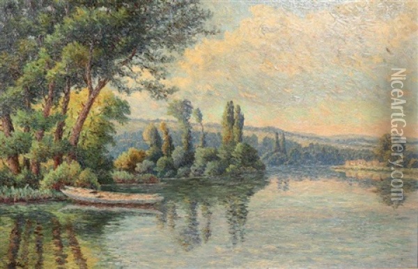 Barque Sur La Seine Oil Painting - Georges Mita