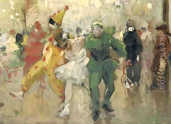 Dancing at the Bal Masque Oil Painting - August Willem van Voorden