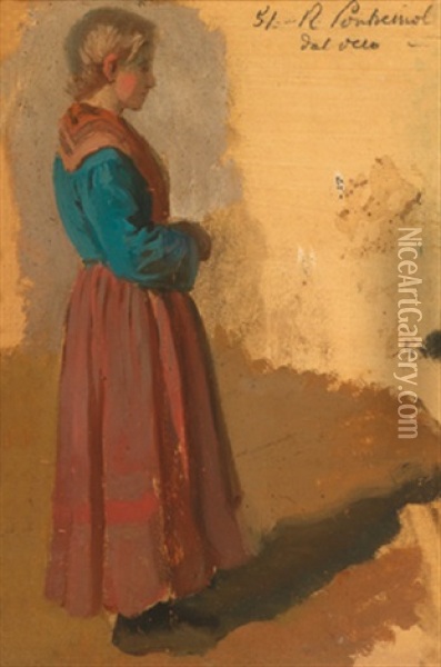 Ganzfigurige Studie Einer Jungen Frau Im Profil Oil Painting - Raffaello Pontremoli