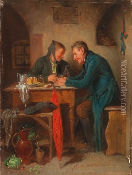 The Red Umbrella Oil Painting - Friedrich Ritter von Malheim Friedlaender
