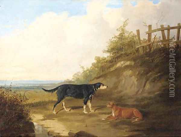Dogs in an extensive landscape Oil Painting - William Tasker