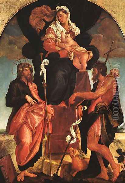 Madonna and Child with Saints 1545-50 Oil Painting - Jacopo Bassano (Jacopo da Ponte)