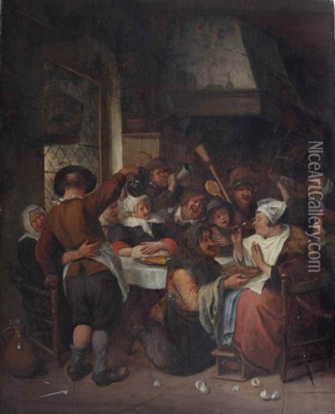 The King Drinks: The Festival Of The Bean King At Twelfth Night Oil Painting - Jan Steen