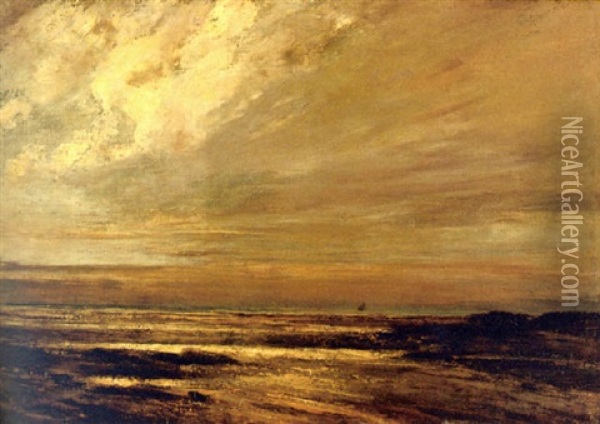 La Plage De Trouville A Maree Basse Oil Painting - Gustave Courbet